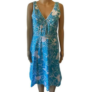 New York & Company Womens Dress Fit Flare Sleeveless Aqua Blue White Size 10